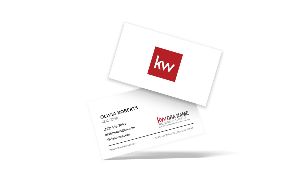 Horizontal Spot UV Red/White Raised KW Back Business Card